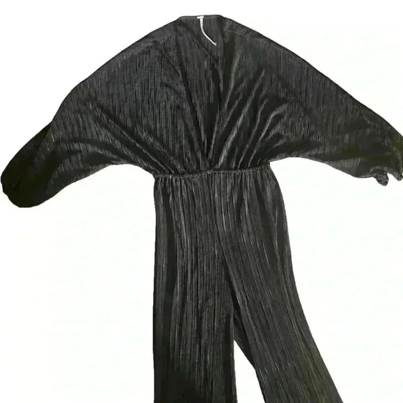 Free People Womens Black Ribbed Flare Leg Jumpsuit XS - Picture 4 of 11